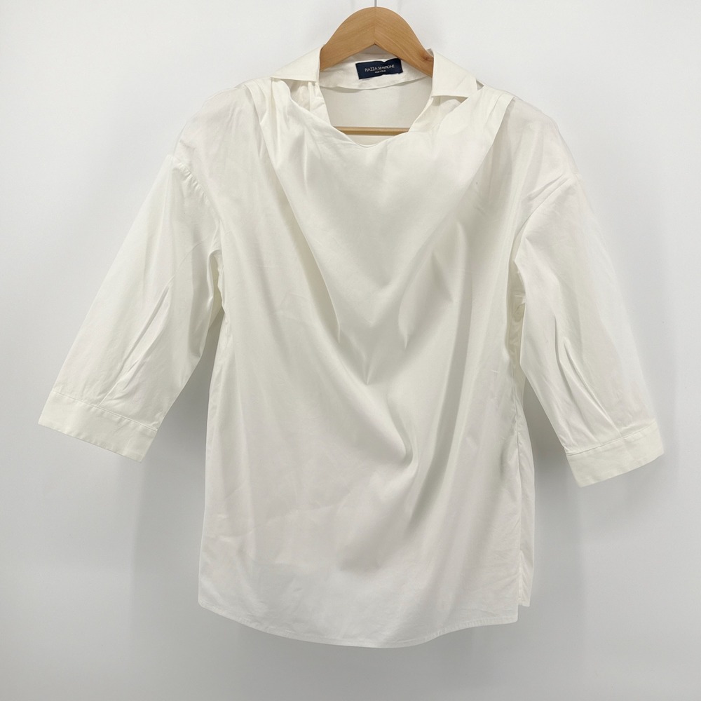 Piazza Sempione White Cotton Stretch Tunic Top Shirt IT 42 US 6 Drape Collared